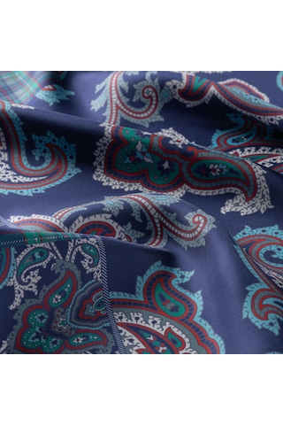 İpek Evi İpekevi Twill İpek Eşarp - Patchwork Desenli - Lacivert Kırmızı