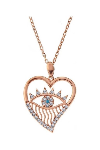 Coquet Accessories 925 Ayar Gümüş Rose Kalp Göz Kadın Kolye