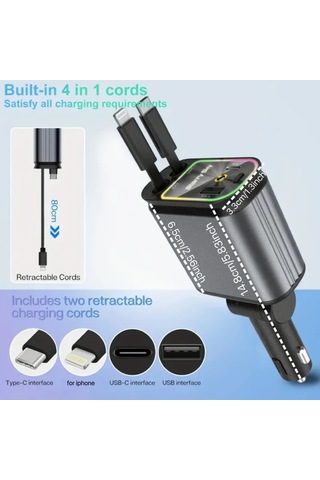 Fochsia 66w 4ü1 Yıldız Işığı Hava Çizgisi Çift Usb-c Usb Çıkışlı 31.5 İnç Ayarlanabilir Kablolu Araç Şarj Cihazı