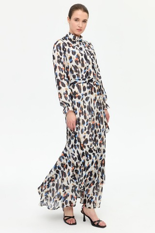 Leke Desenli Empirime Elbise Ekru Ekru