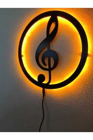 Sol Anahtarı Müzik Led Işıklı Ahşap Dekoratif Tablo