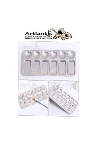 Dikdörtgen Metal Palet 1 Adet Metal Boya Paleti 12 Hazneli 11x23 Cm Paslanmaz Resim Boyama Paleti Fırça Hediyeli