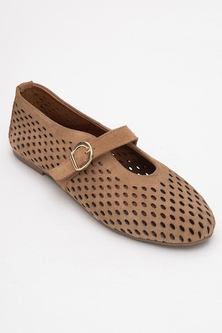 Luvishoes Luvi Shoes Arian Toprak Süet Hakiki Deri Delikli Kadın Babet Ayakkabı Toprak