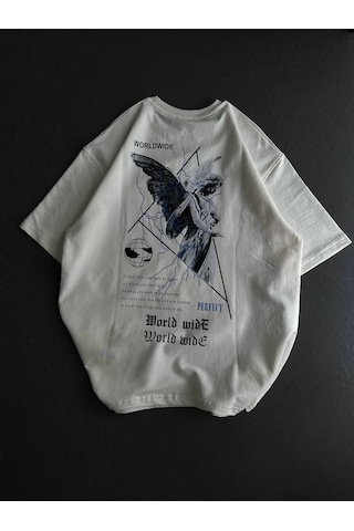 Tarzyeri Kadın Baskılı T-shirt Kısa Kol Bisiklet Yaka Oversize Rahat Kalıp Günlük Tişört - Beyaz Çok Renkli