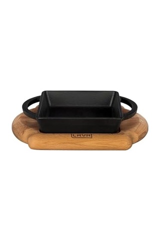 Pişirme Kabı, Lv Eco P Tv 1212 K4, Kare Teller Ve Ahşap Altlık, Ölçüler 12 X 12 Cm, Dökme Demir, Siyah Çok Renkli