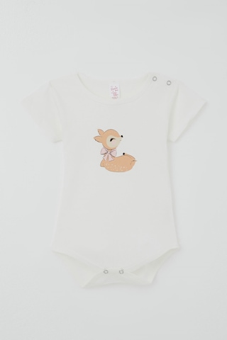 Breeze Kız Çocuk Çıtçıtlı Kısa Kollu Zıbın Body Sevimli Ceylan Baskılı 1-3 Yaş , Ekru