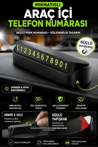 Mıknatıslı Araç İçi Park Telefon Numarası Gizlenebilir Oto Telefon Numaralığı Güçlü Yapışkanlı Siyah