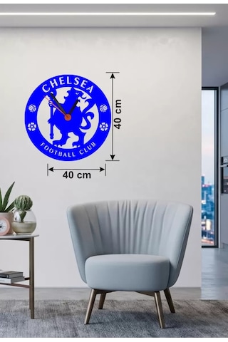 Mey Najmaddin Chelsea Fc Logolu Ahşap Duvar Saati - 40x40 Cm Taraftar Hediyesi Najmaddin Çok Renkli
