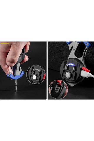 Powermaster - Çok Fonksiyonlu Şarjlı Led El Feneri Anahtarlık 500 Lümen Kamp Lambası Tornavidalı Kesicili Mıknatıslı Cep Feneri Mavi - Siyah