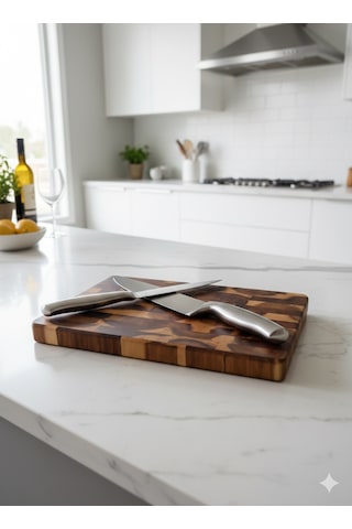 Limon Dekor Akasya End-grain Profesyonel Kesme Sunum Tahtası 20x30 Cm Koyu Kahverengi