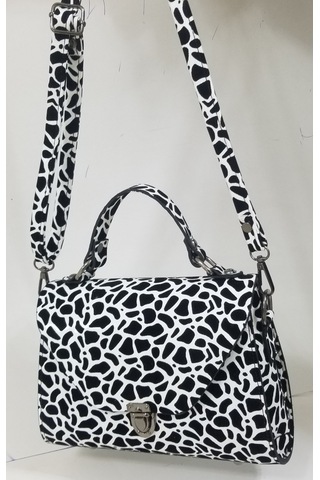 Zebra Desen Çapraz El Ve Omuz Kadın Çantası Beyaz - Siyah
