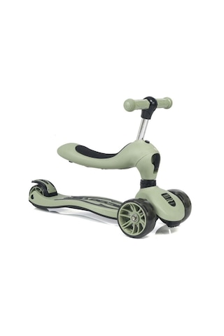 Smart Oturaklı Çocuk Scooter 3 Tekerlekli Işıklı Ledli Scooter Yükseklik Ayarlı 1-5 Yaş Yeşil