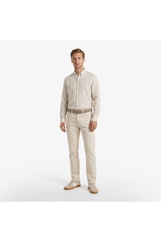 Nautica Erkek Bej Regular Fit Çizgili Keten Gömlekçizgiliw65451t