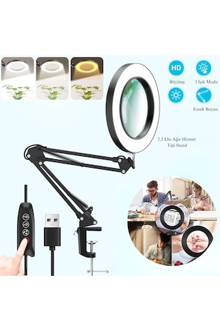 10x Büyüteçli Led Masa Lambası 3 Işık Modlu Masa Üstü Katlanabilir Kollu Bakım Onarım Güzellik Okuma