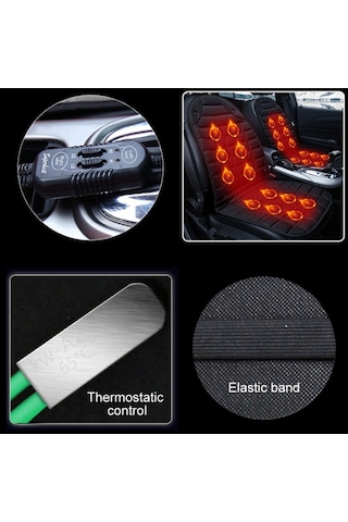 Sones Araba 12v Ön Koltuk Isıtıcı Minder Isıtıcı Kapak Kış Isıtmalı Sıcak, Çift Koltuk Siyah