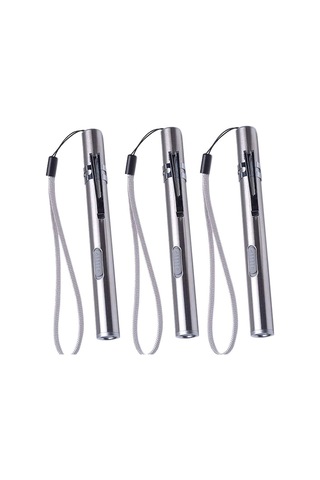 Hemşireler İçin 3'lü Usb Kalem Fener Led El Feneri, Paslanmaz Çelikten Üretilmiş Tıbbi El Feneri, Şarj Edilebilir Mini Lamba, Klipsli Pratik Kalem Fener