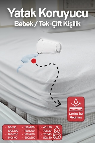 Eve Tekstil Fitted Pamuklu Bebek / Tek / Çift Kişilik Sıvı Geçirmez Yatak Koruyucu Lastikli Çarşaf Alez Beyaz