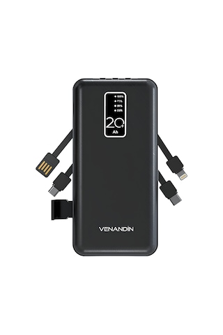 Venandin Pwb20c1 20.000 Mah Powerbank 4 Ü 1 Arada Entegre Kablolu Led Göstergeli Taşınabilir Şarj Cihazı Siyah