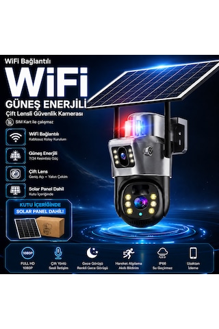 6mp Solar Wifi Çift Lensli Ptz Güvenlik Kamerası 360 Dönüş Hareket Algılama Gece Görüşü Uzaktan İzleme Ip66 Dış Mekan Kamera