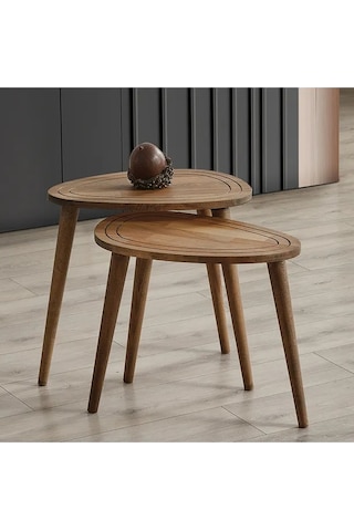 Favdecor Sweet Masif Doğal Ahşap Zigon Sehpa 2'li Set Ceviz