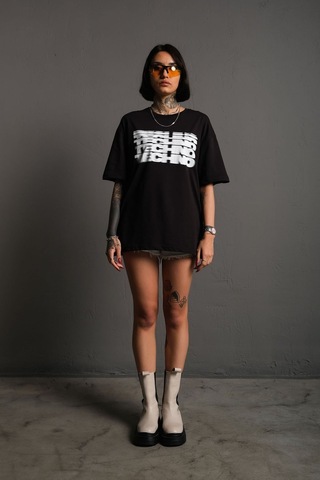 Technomonkey Unisex Siyah Oversize Techno Baskılı Tişört
