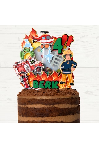 İtfaiye Temalı Erkek Çocuk Doğum Günü İsme Özel 3d Pasta Süsü Cake Topper Çocuk