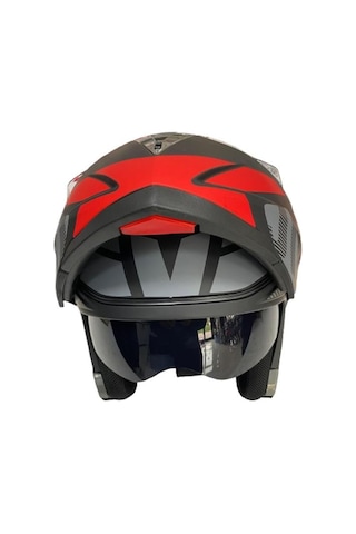 Jk20 Çene Açılır Güneş Vizörlü Motosiklet Kask Kırmızı