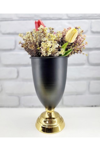 Modern Dekoratif Gold Ayaklı Siyah Vazo Masa Üstü Aksesuar Dekor Gold - Siyah