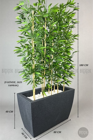 Biçiçek Yapay Bambu Ağacı 180 Cm Kare Saksıda Yoğun Yapraklı