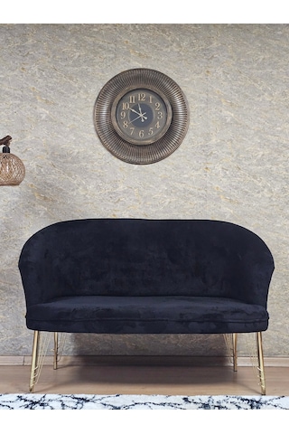 Zafir İkili Teddy Gold Kaplama Telli Ayak Çay Seti Koltuk İkili Berjer , Balkon, Salon, Ofis Siyah