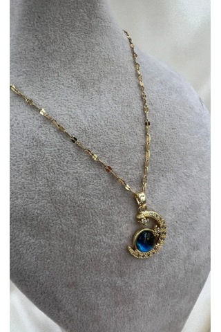 Bb Çelik Dünya Uzay Temalı Kolye Altın - Mavi