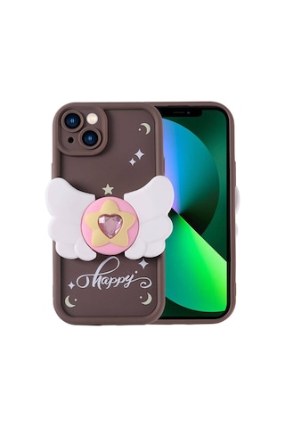 Zore Apple Uyumlu iPhone 13 Kılıf Kamera Korumalı Figür Tasarımlı Kapya Kapak - Koyu Kahve Koyu Kahve