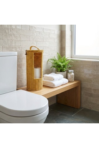 Askılı Plastik Rattan Tuvalet Kâğıdı Standı Hasır Görünümlü, Kapaklı, Yedekli Wc Kâğıtlık, Banyo Ve Tuvalet İçin Dekoratif Organizer Altın