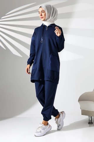 Kadın Mevsimlik Penye Alt Üst Spor Ve Rahat Lacivert Tesettür Takım Lacivert