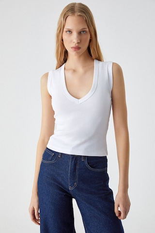 Grımelange Lescosa Kadın Slim V Yaka Kolsuz Beyaz T-shirt Beyaz