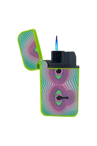 Zengaz Cool Tasarım Jet Alev Çakmak - Trippy Melting Eye Yeşil
