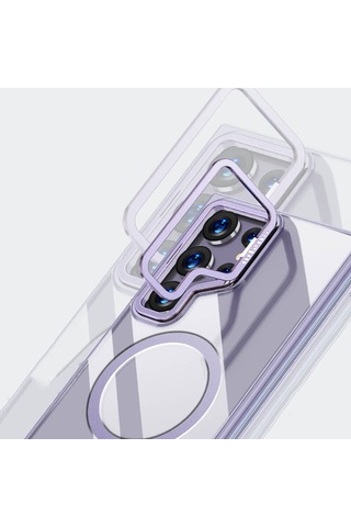 Wlons Galaxy S24 Ultra Uyumlu Kılıf Magsafe Şarj Özellikli Şeffaf Görünüm Wlons Standlı Efsane Kapak
