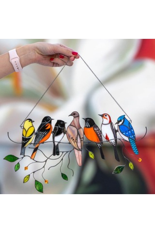 Yunboo Çift Taraflı Renkli Sanatsal Pencere Süsü, Alloy Damla Yağlı Kuş Figürü, Güneş Işığı İle Parlayan Ev Dekorasyonu