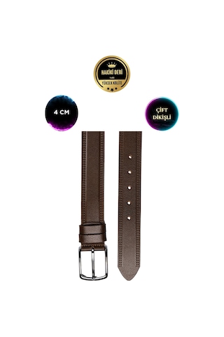 Hakiki Deri Taba Özel Çift Dikişli 4 Cm Klasik Erkek Kemer Kahverengi