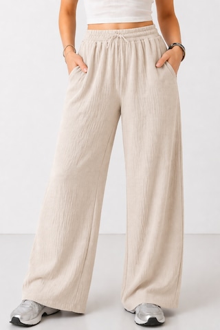 Trend Alisse Beli Lastikli Cepli Bol Paça Kadın Pantolon Bej