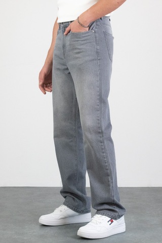 HLT Jeans Erkek Gri Straight Baggy Fit Likrasız Rahat Kesim %100 Pamuk Loose Jean Pantolon Hector Gri