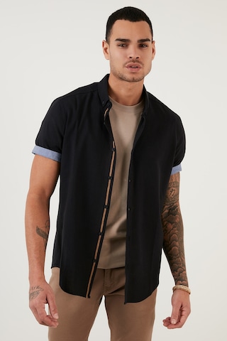 Buratti Pamuklu Slim Fit Düğmeli Yaka Kısa Kollu Erkek Gömlek Cf21S112546 Siyah