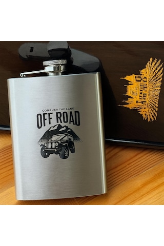 Perlotus 8 Oz 235 Cc Hunili Cep Tipi Kapaklı Çelik Off Road Temalı İçki Matarası Gri