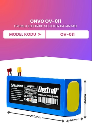 Onvo Ov-011 Uyumlu Batarya Maksimum Kapasite Batarya 48v 25ah Pil Elektrikli Scooter Bataryası Çok Renkli