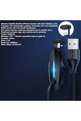 Baseus Colorful Suction iPhone Uyumlu Oyuncu Usb Şarj Kablosu 2.4a 1.2m- 5775