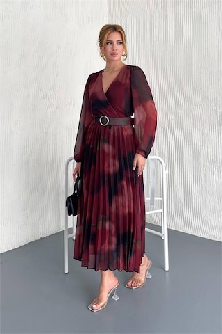 Neşeli Butik Kadın Astarlı Midi Boy Şifon Elbise Nbk20301 Bordo