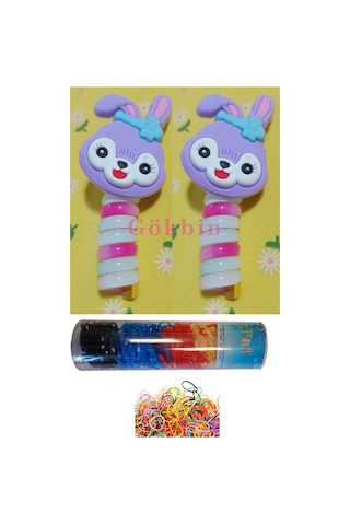 Kız Çocuk Spiral Burgulu Toka Tavşanlı Makarna Toka 2 Adet Çok Renkli