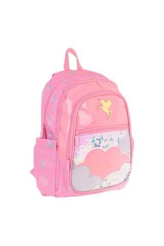 Kaukko Kids Kız Çocuk Pembe - Pullu Bulut Desenli Dört Gözlü Okul Sırt Çantası - L5218 Pembe