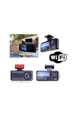 Araç Kamerası - 3 Kameralı Wifi Ön , İç Ve Arka Full Hd Dvr Araç İçi Ekranlı Kamera