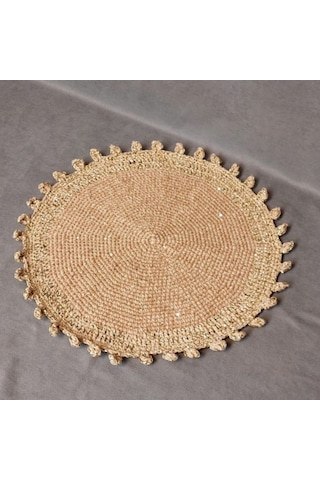 Uretti - Hacer 8870 El Yapımı Payetli Bej Renk Pamuk İp Dekoratif Supla - 39 X 39 Cm Bej - Kahverengi